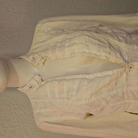 CHICO'S White Linen Half Button Shacket - Picture 4 of 8